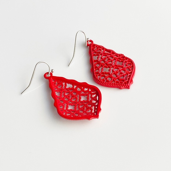 NEW Leaf Filigree Earrings (red) - Picture 4 of 7